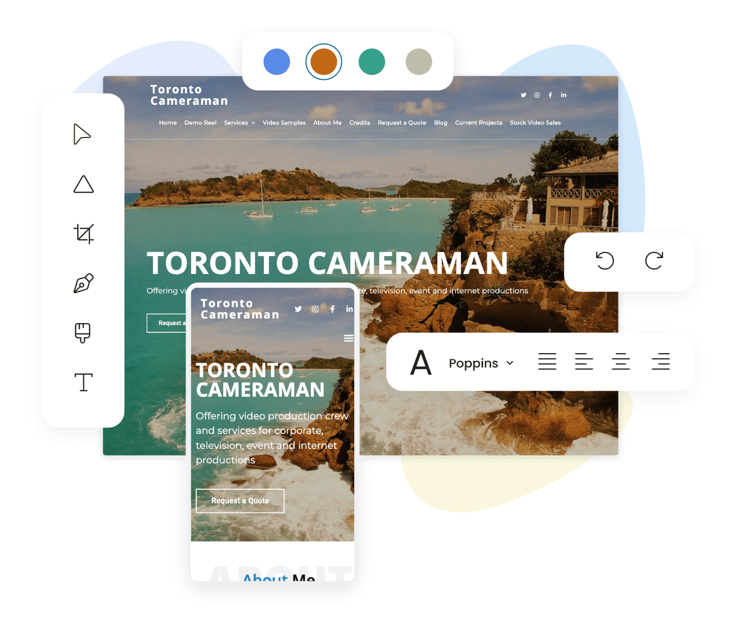 Diseño web para Toronto Cameraman con un diseño elegante, gráficos modernos y una interfaz fácil de usar.