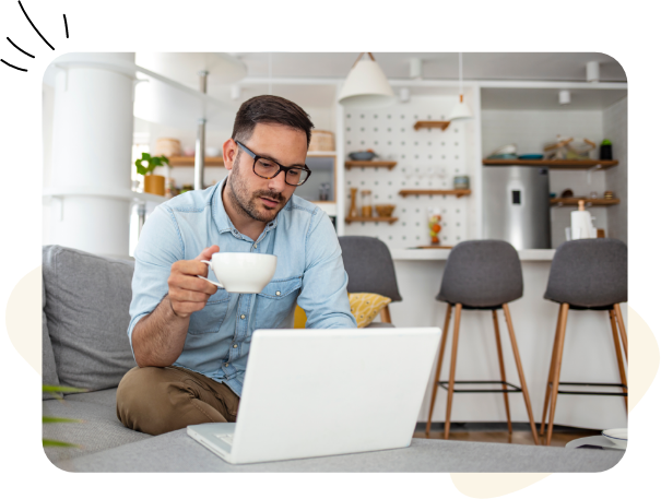 Guy laptop with coffee