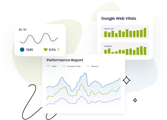 Ilustraciones de gráficos de rendimiento y de Google Web Vitals